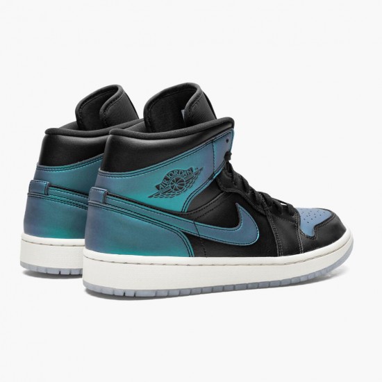 Womens/Mens Nike Jordan 1 Mid Iridescent Black Black/Pale Ivory/Multi Color Jordan Shoes