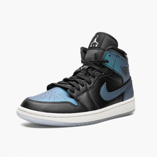 Womens/Mens Nike Jordan 1 Mid Iridescent Black Black/Pale Ivory/Multi Color Jordan Shoes