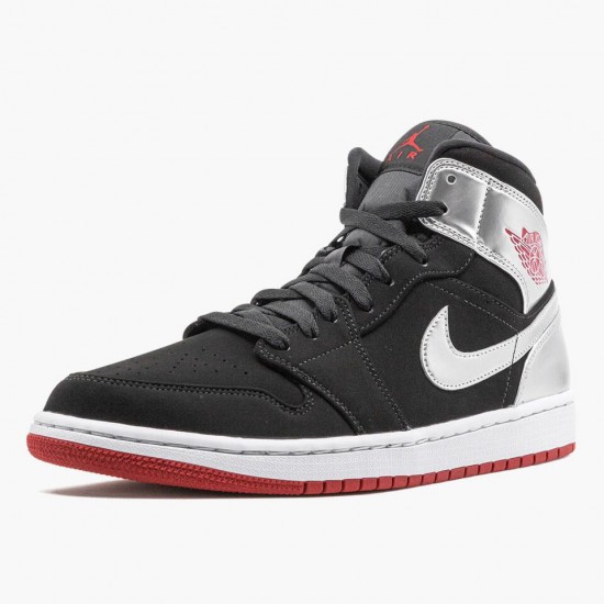 Mens Nike Jordan 1 Mid Johnny Kilroy Black/Gym Red/Metallic Silver Jordan Shoes