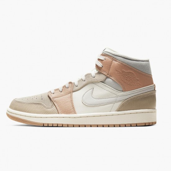 Womens/Mens Nike Jordan 1 Mid Milan Sail/Light Bone String Shimmer Jordan Shoes