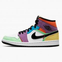 Men's Nike Jordan 1 Mid SE Multicolor White/Black/Lightbulb Team Ora Jordan Shoes