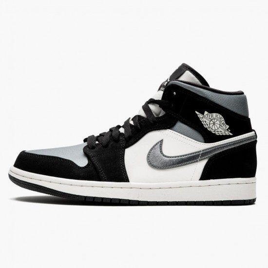 Mens Nike Jordan 1 Mid Satin Grey Toe Black/Anthracite Sail Jordan Shoes