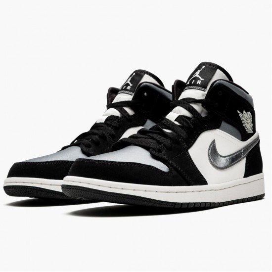 Mens Nike Jordan 1 Mid Satin Grey Toe Black/Anthracite Sail Jordan Shoes