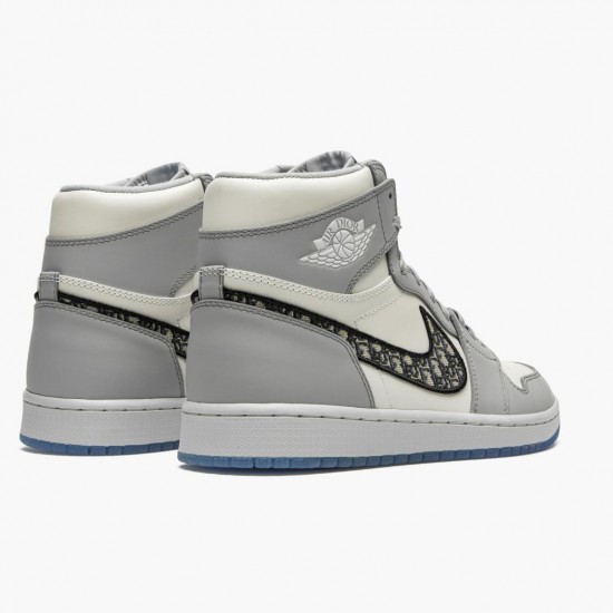 Womens/Mens Nike Jordan 1 Retro High Dior Wolf Grey/Sail Photon Dust Whi Jordan Shoes