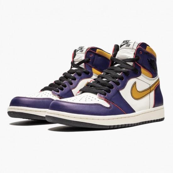 Womens/Mens Nike Jordan 1 Retro High OG Defiant SB LA to Chicago Purple/Sail University Gold Bl Jordan Shoes