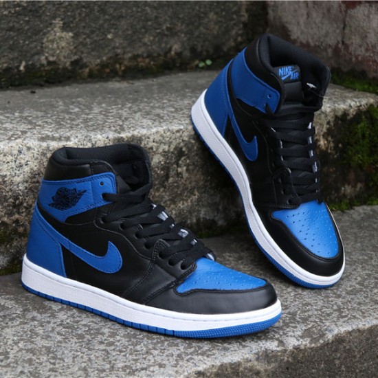 Mens Nike Jordan 1 Retro High OG Royal Black/Royal White Jordan Shoes