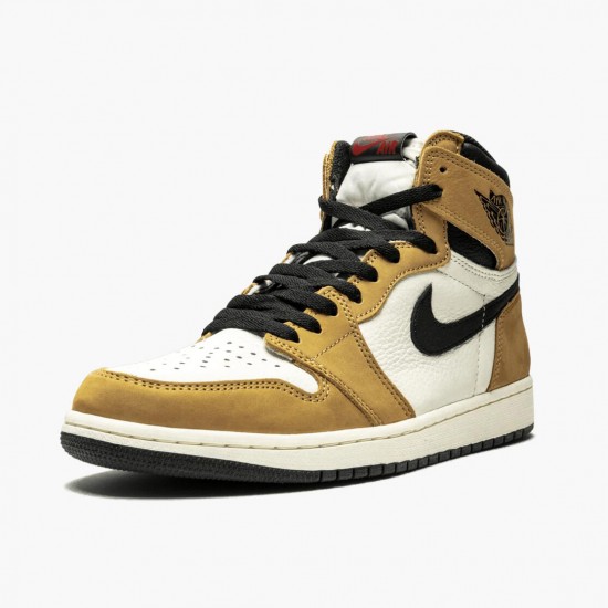 Womens/Mens Nike Jordan 1 Rookie of the Year Golden Harvest/Black Sail Jordan Shoes