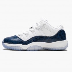 Men's Nike Jordan 11 Low Navy Snakeskin Whiite/Black/Navy Black Jordan Shoes