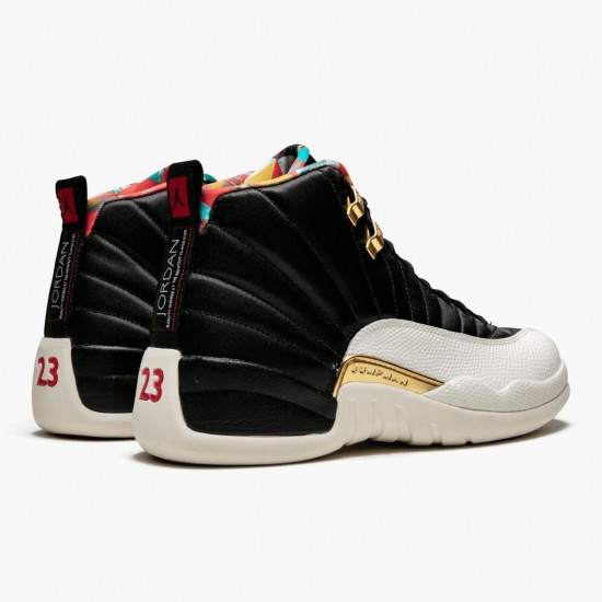 Mens Nike Jordan 12 Retro 2019 CNY Chinese New Year Black/Sail-Metallic Gold-True Red Jordan Shoes