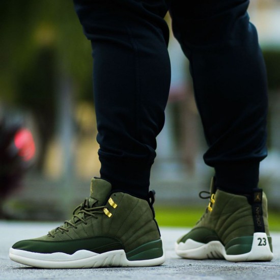 Mens Nike Jordan 12 Retro Chris Paul Class of 2003 Olive Canvas/Black-Sail Jordan Shoes