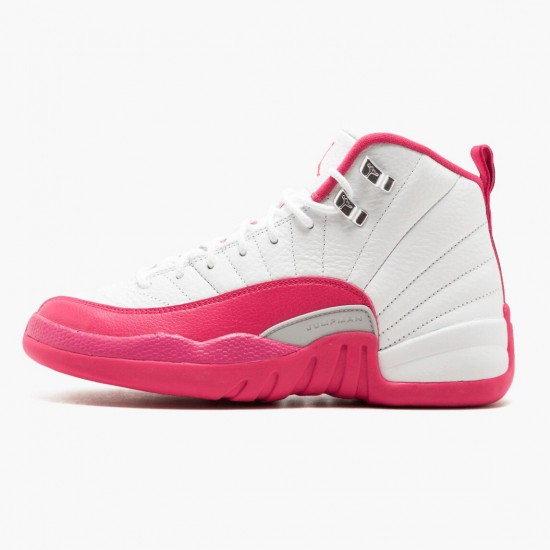 Womens Nike Jordan 12 Retro Dynamic Pink White/Vivid Pink/Mtllc Silver Jordan Shoes