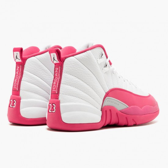 Womens Nike Jordan 12 Retro Dynamic Pink White/Vivid Pink/Mtllc Silver Jordan Shoes