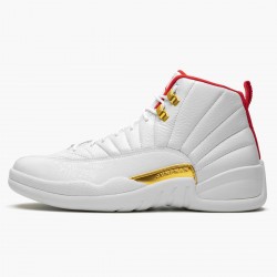 Women's/Men's Nike Jordan 12 Retro FIBA White/University Red/Metallic Jordan Shoes