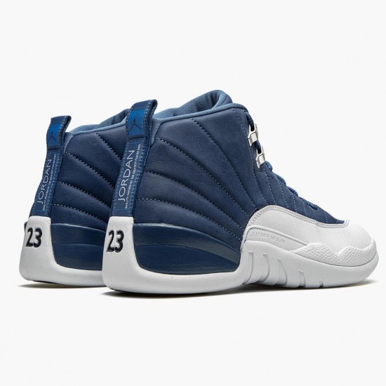 Mens Nike Jordan 12 Retro Indigo Stone Blue/Legend Blue/Obsidia Jordan Shoes