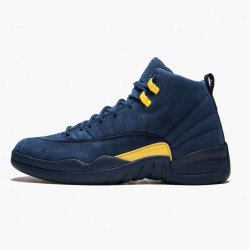 Men's Nike Jordan 12 Retro Michigan College Navy/Amarillo Jordan Shoes