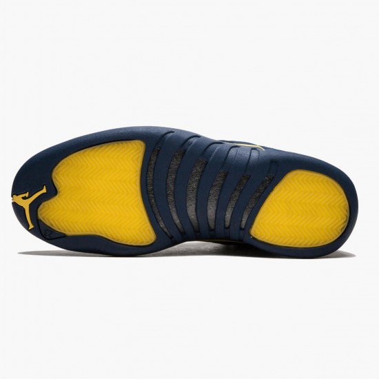 Mens Nike Jordan 12 Retro Michigan College Navy/Amarillo Jordan Shoes