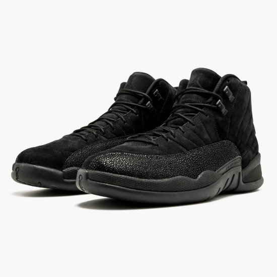 Mens Nike Jordan 12 Retro OVO Black Black/Black/Metallic Gold Jordan Shoes