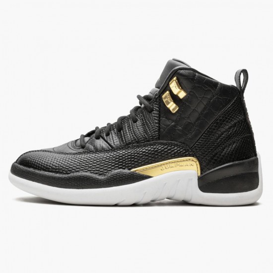 Womens/Mens Nike Jordan 12 Retro Reptile Black/Metallic Gold/White Jordan Shoes