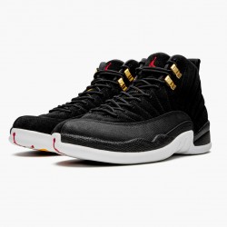 Men's Nike Jordan 12 Retro Reverse Taxi Black/Gold White Jordan Shoes