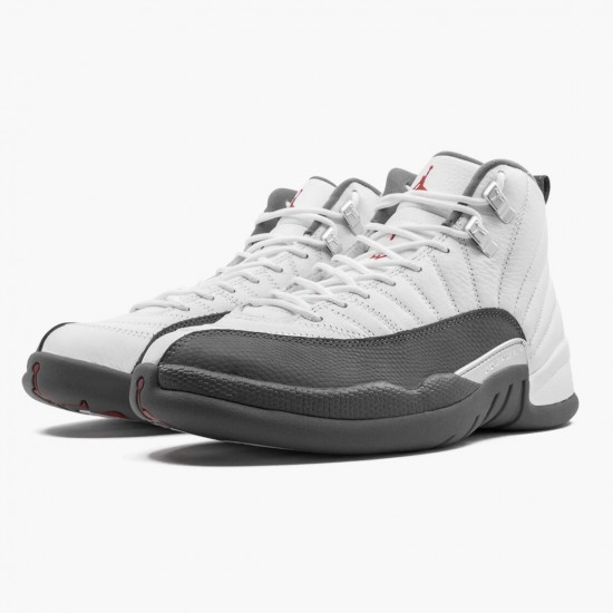 Mens Nike Jordan 12 Retro White Dark Grey White/Dark Grey/Gym Red Jordan Shoes