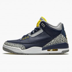 Men's Nike Jordan 3 Retro Michigan Black/University Gold Cement G Jordan Shoes