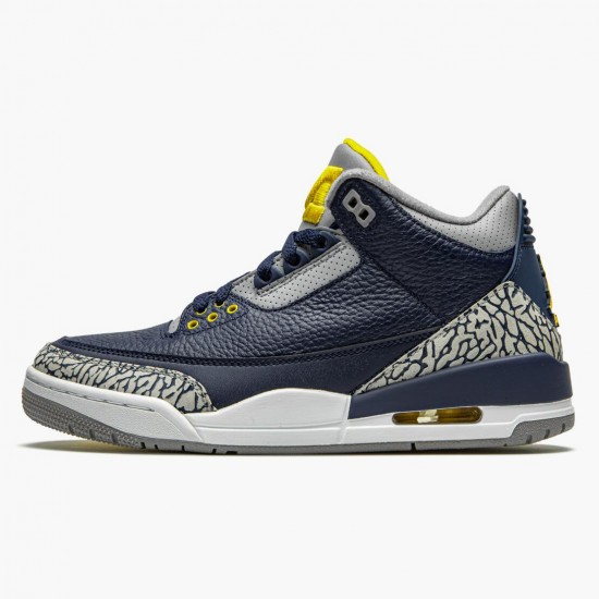 Mens Nike Jordan 3 Retro Michigan Black/University Gold Cement G Jordan Shoes