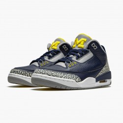 Men's Nike Jordan 3 Retro Michigan Black/University Gold Cement G Jordan Shoes