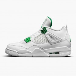 Women's/Men's Nike Jordan 4 Retro Metallic Green White/Metallic Silver Pine Green Jordan Shoes
