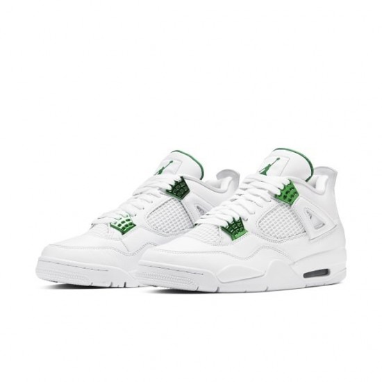 Womens/Mens Nike Jordan 4 Retro Metallic Green White/Metallic Silver Pine Green Jordan Shoes