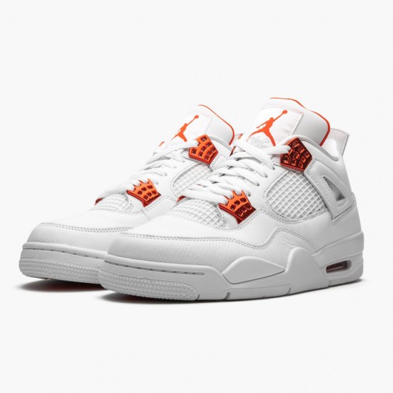 Womens/Mens Nike Jordan 4 Retro Metallic Orange White/Team Orange Metallic Sil Jordan Shoes