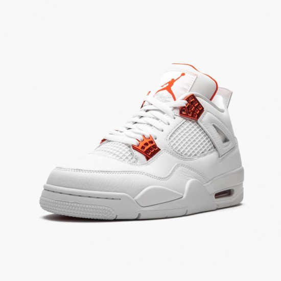 Womens/Mens Nike Jordan 4 Retro Metallic Orange White/Team Orange Metallic Sil Jordan Shoes