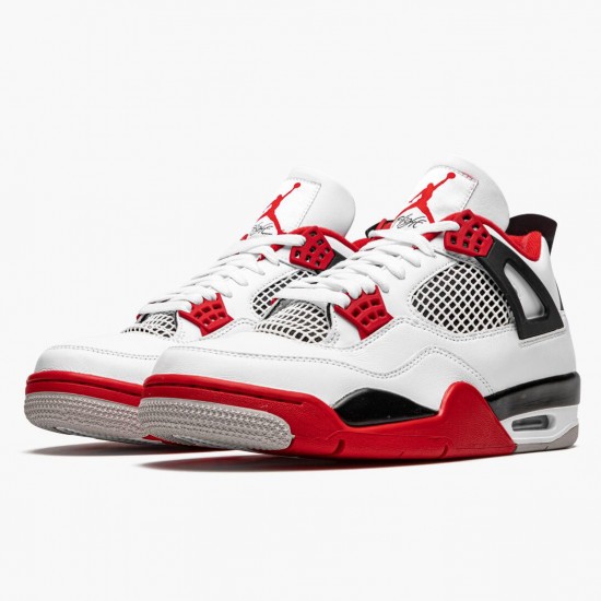 Mens Nike Jordan 4 Retro OG Fire Red 2020 White/Fire Red-Black Tech Grey Jordan Shoes