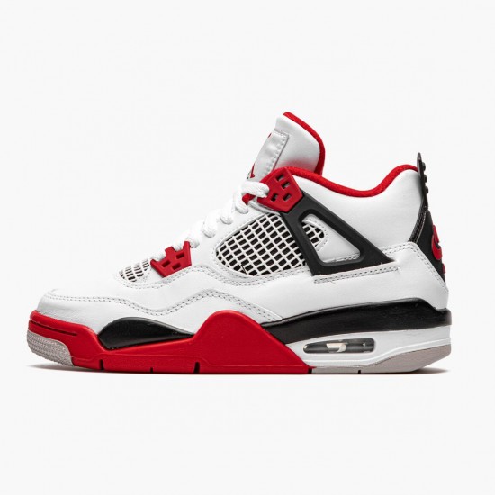 Mens Nike Jordan 4 Retro OG GS Fire Red 2020 White/Fire Red/Black Tech Grey Jordan Shoes