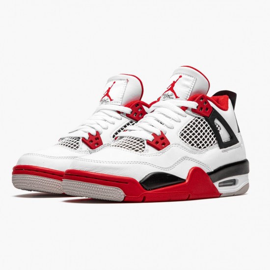 Mens Nike Jordan 4 Retro OG GS Fire Red 2020 White/Fire Red/Black Tech Grey Jordan Shoes