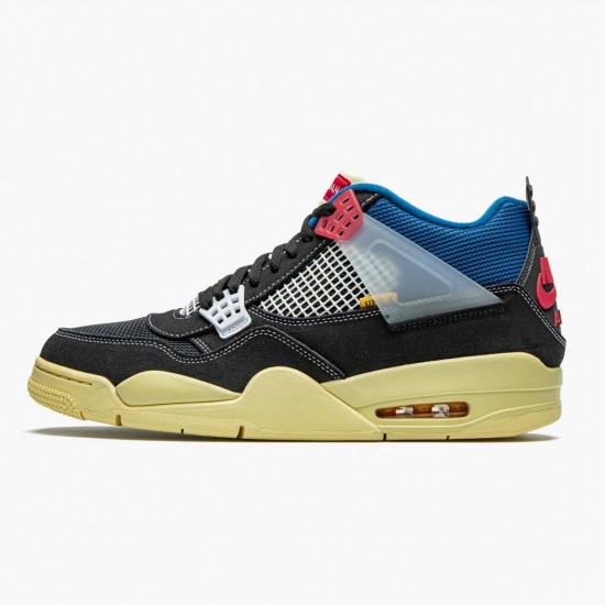 Womens/Mens Nike Jordan 4 Retro Union Off Noir Off Noir/Brigade Blue/Dark Smo Jordan Shoes