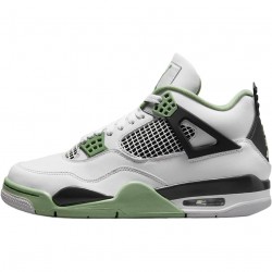 Men's Nike Jordan 4 Retro White Oil Green Dark Ash White/Seafoam/Dark Ash/Neutral Grey Jordan Shoes