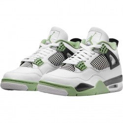 Men's Nike Jordan 4 Retro White Oil Green Dark Ash White/Seafoam/Dark Ash/Neutral Grey Jordan Shoes