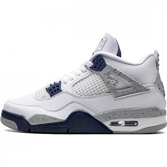 Mens Nike Jordan 4 Midnight Navy White/Midnight Navy/Light Smoke Grey-Fire Red Jordan Shoes