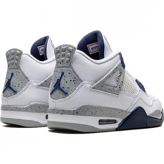 Mens Nike Jordan 4 Midnight Navy White/Midnight Navy/Light Smoke Grey-Fire Red Jordan Shoes