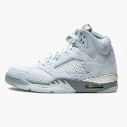 Women's/Men's Nike Jordan 5 Retro Bluebird With Silver White Photo Blue/Football Grey/Metallic Silver/White Jordan Shoes