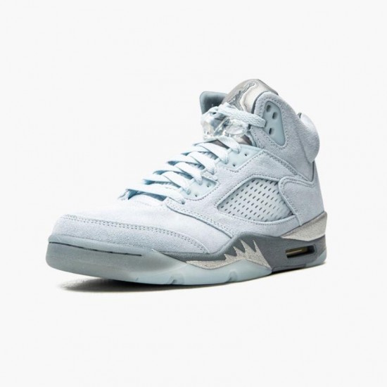 Womens/Mens Nike Jordan 5 Retro Bluebird With Silver White Photo Blue/Football Grey/Metallic Silver/White Jordan Shoes