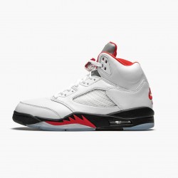 Men's Nike Jordan 5 Retro Fire Red Silver Tongue True White/Fire Red/Black Jordan Shoes