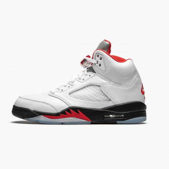 Mens Nike Jordan 5 Retro Fire Red Silver Tongue True White/Fire Red/Black Jordan Shoes