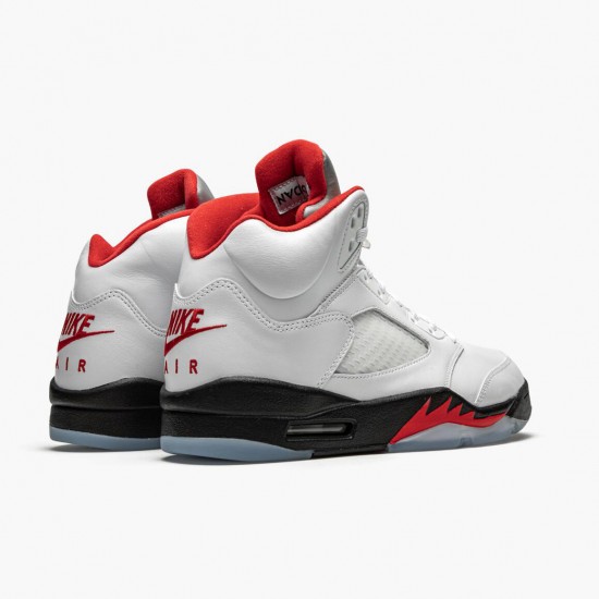 Mens Nike Jordan 5 Retro Fire Red Silver Tongue True White/Fire Red/Black Jordan Shoes