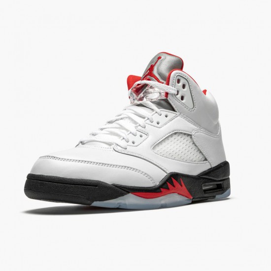 Mens Nike Jordan 5 Retro Fire Red Silver Tongue True White/Fire Red/Black Jordan Shoes