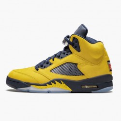 Women's/Men's Nike Jordan 5 Retro Michigan 2019 AmarilloCollege Navy Amarillo/College Navy-Amarillo Jordan Shoes