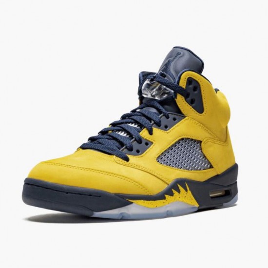 Womens/Mens Nike Jordan 5 Retro Michigan 2019 AmarilloCollege Navy Amarillo/College Navy-Amarillo Jordan Shoes