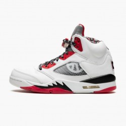 Women's/Men's Nike Jordan 5 Retro Quai 54 2021 White/University Red/Black Jordan Shoes