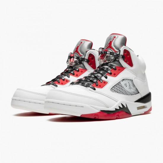 Womens/Mens Nike Jordan 5 Retro Quai 54 2021 White/University Red/Black Jordan Shoes