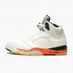 Women's/Men's Nike Jordan 5 Retro Shattered Backboard Sail Orange/Black Jordan Shoes